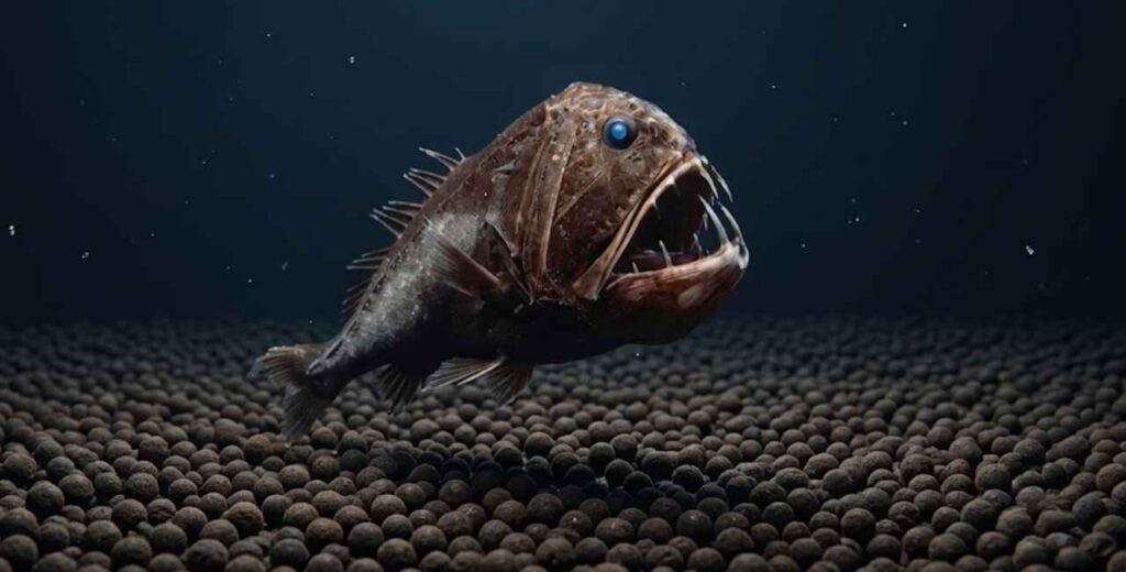 Peixe pescador abissal — Melanocetus johnsonii — adaptação predatória)