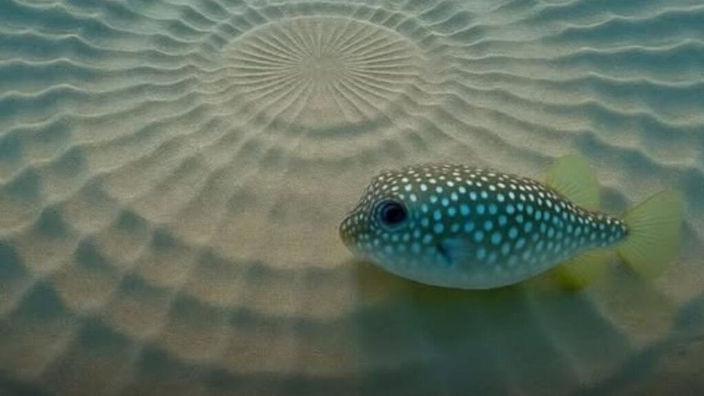 Baiacu cria mandalas perfeitas no fundo